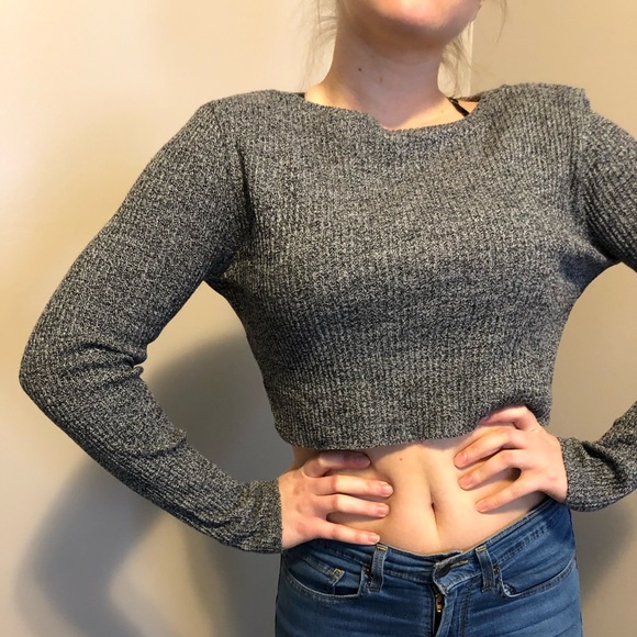 Grey Marled Crop Sweater - Picture 2 of 4